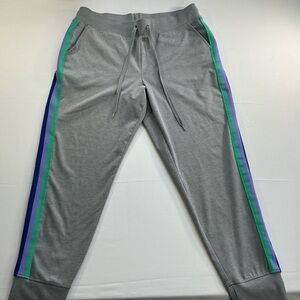 Athletic Works Gray Sweatpants with Green & Purple Side Stripes